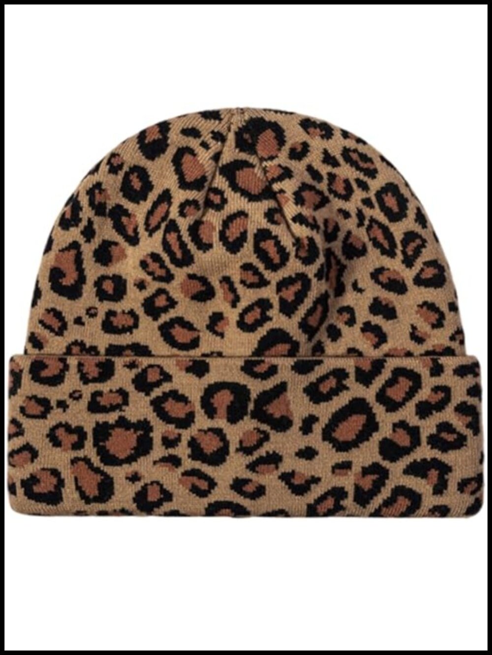 Leopard Print Cuffed Knit Beanie Winter Warm Ski Skull Cap